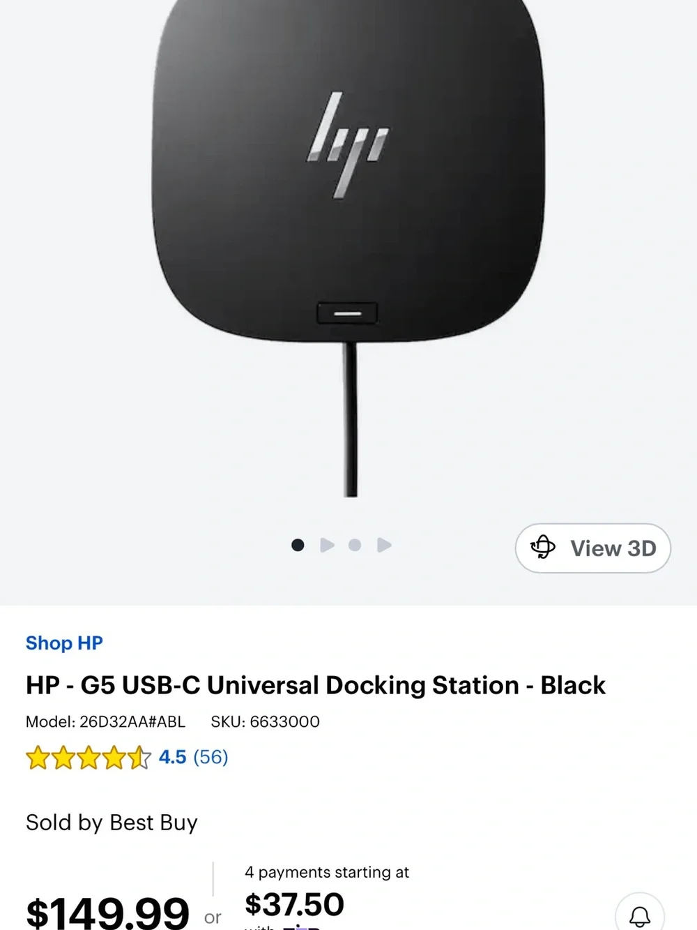 HP USB-C Docking Hub — Black and White Packaging